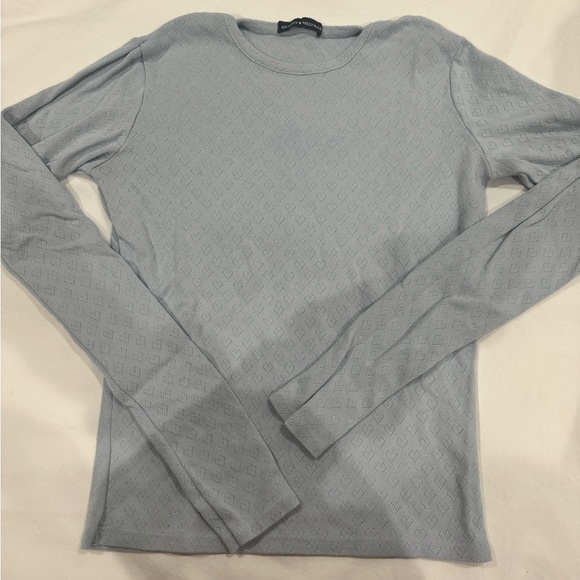 Brandy Melville Tops - Light Blue Embroidered Heart Pattern Long Sleeve Shirts